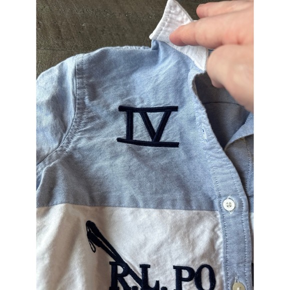 Ralph Lauren Polo Girls Blue White collared shift dress ruffled hem size 10 - Picture 12 of 12